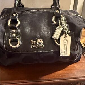 Coach Black Satchel with Silver-Tone Hardware and Logo tags, 12947 Coach Poppy